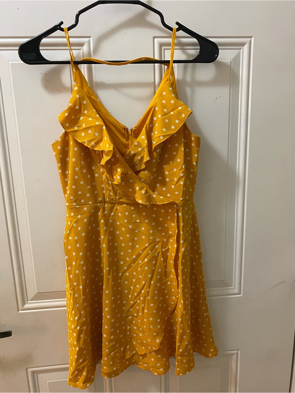 Sunny Yellow Polka Dot Ruffle Slip Dress | Small